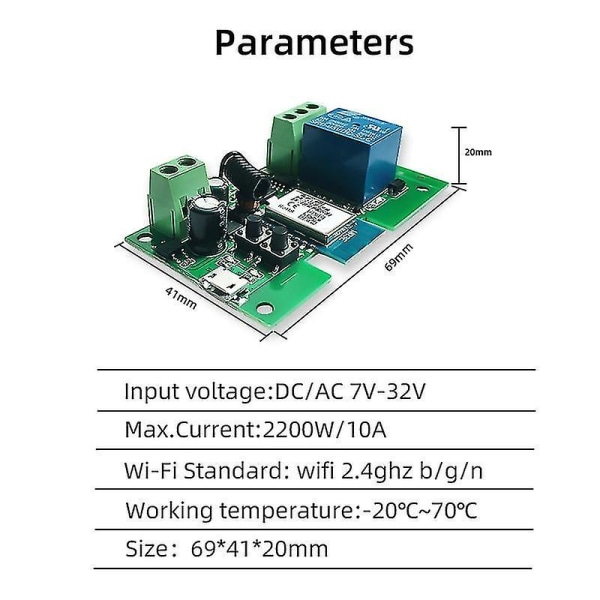 Dc5v12v Tuya Smart Life Wifi Smart Switch Dør Adgangsrelæ