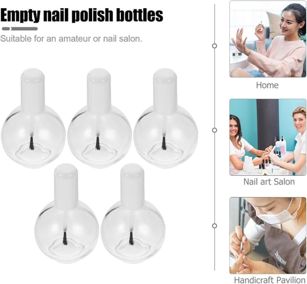 5 st tomma nagellacksflaskor i glas, liten borste, påfyllningsbara för DIY nagelkonstprojekt