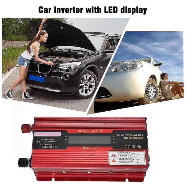 Portable 1200w Solar Power Car Inverter Lcd Display 12v-110v