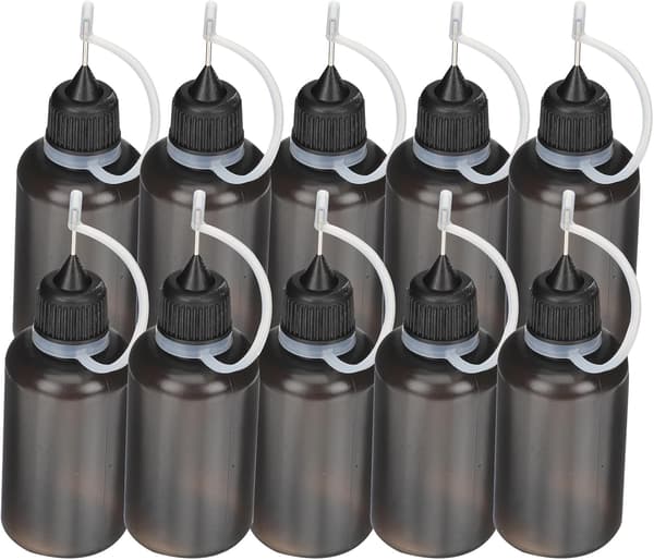 20 st 30 ml maskinoljeflaskor med stålmundstycke, svarta LDPE precisionslimflaskor