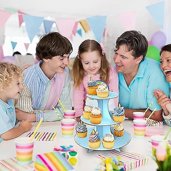 Jinle 3-vånings Papperscupcake Stativ Blå Polka Dot