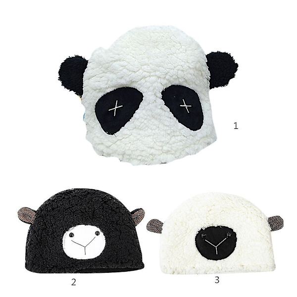 Sød Panda/Lammeøre Beanie Hat Varmt Lammeuld Hat Termisk Til Efterår Vinter White panda