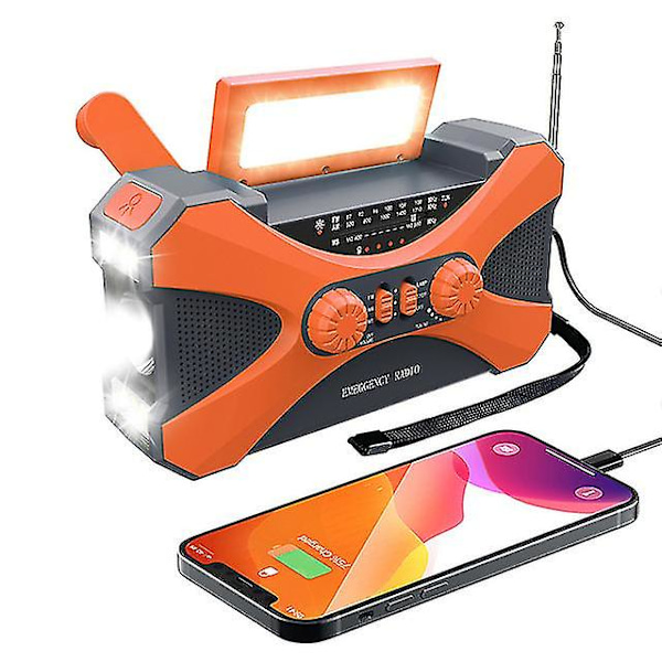 Multifunktionell Uppgraderad Nödradio Fm Am Handvev Ficklampa Solcellslampa Usb Laddningsbar Powerk Väderradio orange