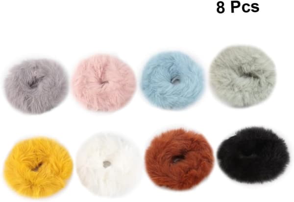 8 stk. Plys Hårringe Fluffy Ensfarvede Hårelastikker til Efterår Vinter Piger Hårbånd Tilfældig Stil