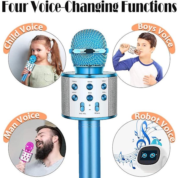 Langaton Bluetooth-karaokemikrofoni lapsille, lapsille ja aikuisille syntymäpäiväjuhliin KTV:hen jouluksi Blue