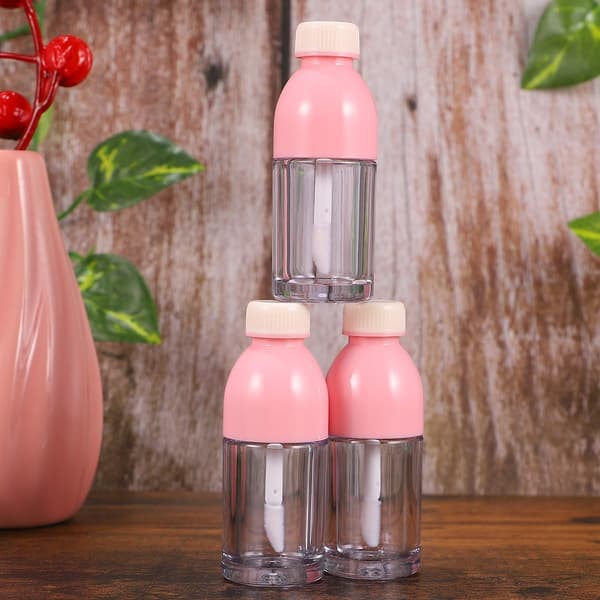 10 stk. små tomme læbeglasflasker plastrør læbeglasbeholdere med lyserøde låg til kvinder DIY makeupopbevaring