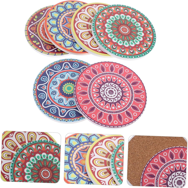6 stk. Keramisk Korkbrikke Mandala Korkbrikke Mid Century Moderne Dekor