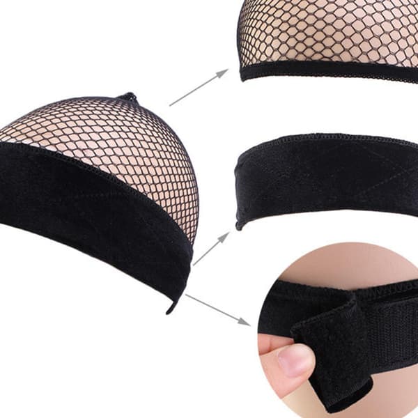 Elastiskt justerbart sammetsperukpannband med nätöverdrag, svart perukfästband