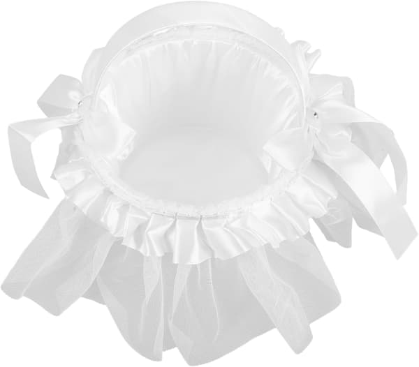 Vit bröllopsblomsterflickkorg Elegant satinspetsdesign för blomblad Bordsdekoration