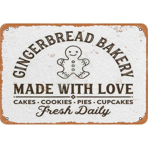 Gingerbread Bakery Metal Vintage peltikyltti 12x8 tuumaa