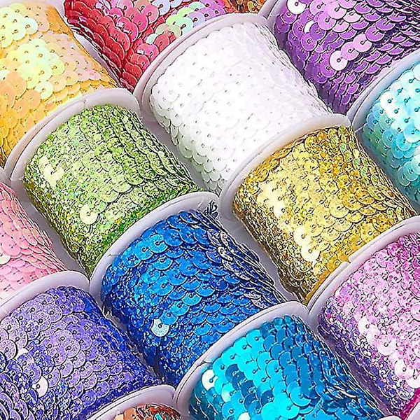 Sequin Bånd Rulle 6mm Flad Farverig Perle Snor DIY Håndværk