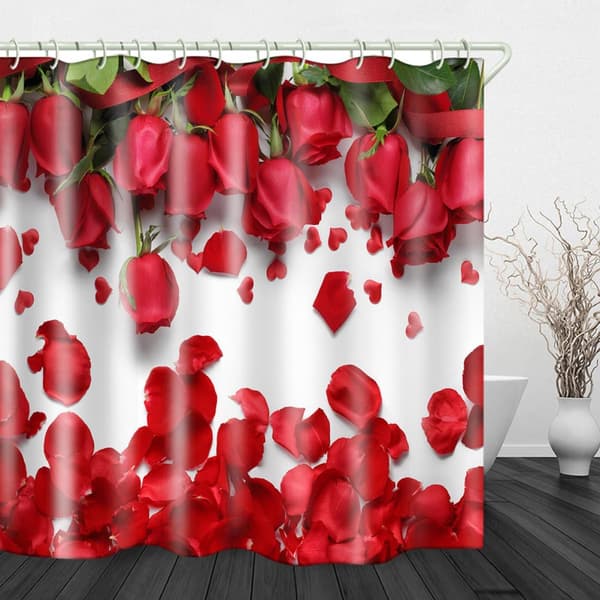 Vanntett 3D Rose Trykk Dusjforheng for Baderom Hjem, Polyestermateriale