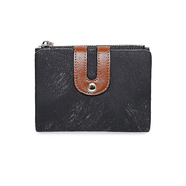 Dames RFID Lille Bifold Læderpung Dame Mini Lynlås Pengepung ID Kort Lomme, Slank Kompakt Tynd (1 stk, sort)
