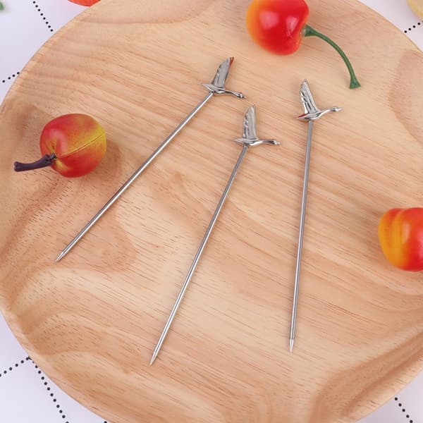 5 st salladsgafflar och fruktspett i rostfritt stål, grågåsform, solid konstruktion