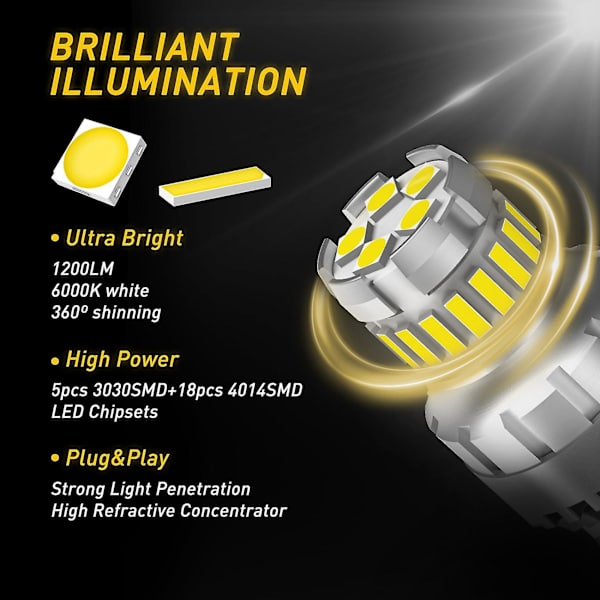 2 kpl Auton T20 7440 W21w Led Canbus Peruutusvalot 7443 Led Lamppu Perävalo Jarrusignaalivalot 6000k Super