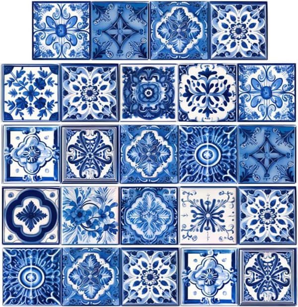 24 stk. selvklebende vintage veggfliser, sprutsikkert PVC-materiale, avtakbart design