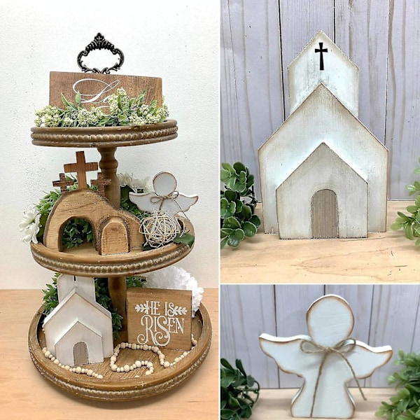 Påskdekorationsset för trappbricka - Nativitetsscen - Trä - Kreativ