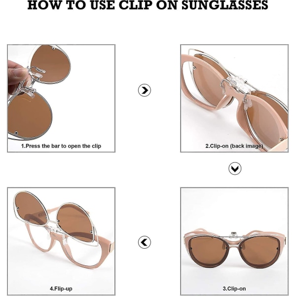 Polariserte Cat Eye Clip On Solbriller for kvinner med Flip Up-funksjon for reseptbelagte briller B2670