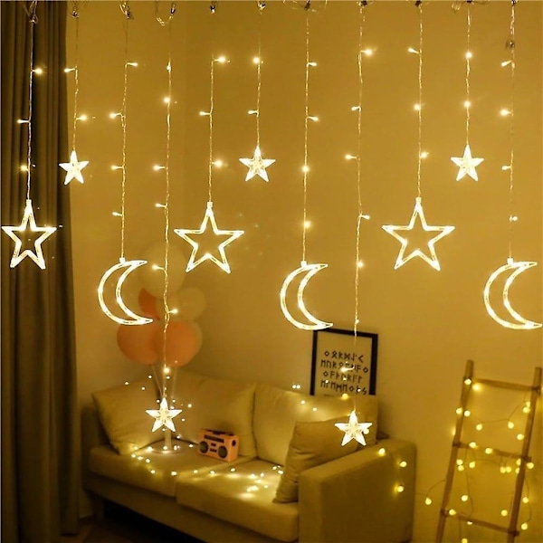Ramadanin ja Eid-juhlan valot - Kuu ja tähti LED-verho valosarja