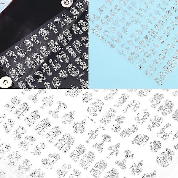108 stk 3D Sølv Blomster Neglekunst Stickers Dekaler DIY Værktøj