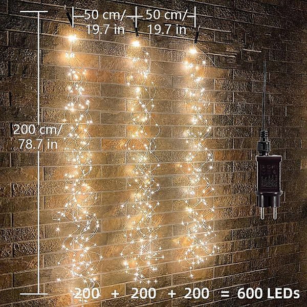 Stjärnformade Stränglampor Jul 600leds Koppar Vattenfall Ljus