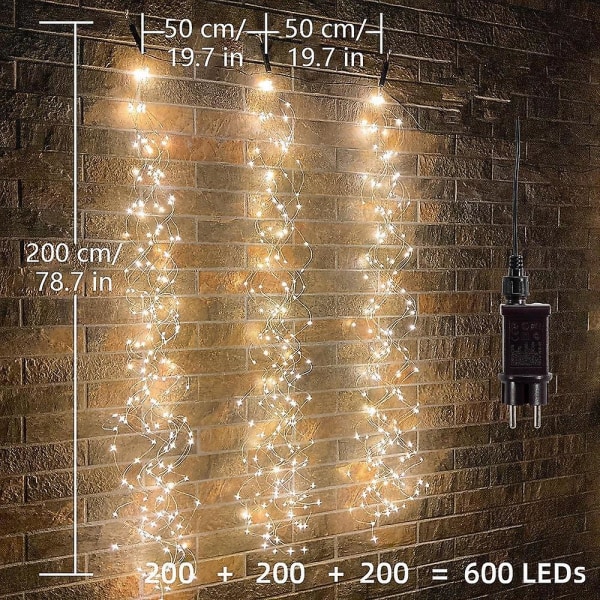 Stjernelysstreng Julelys 600 LED Kobber Vannfallslys