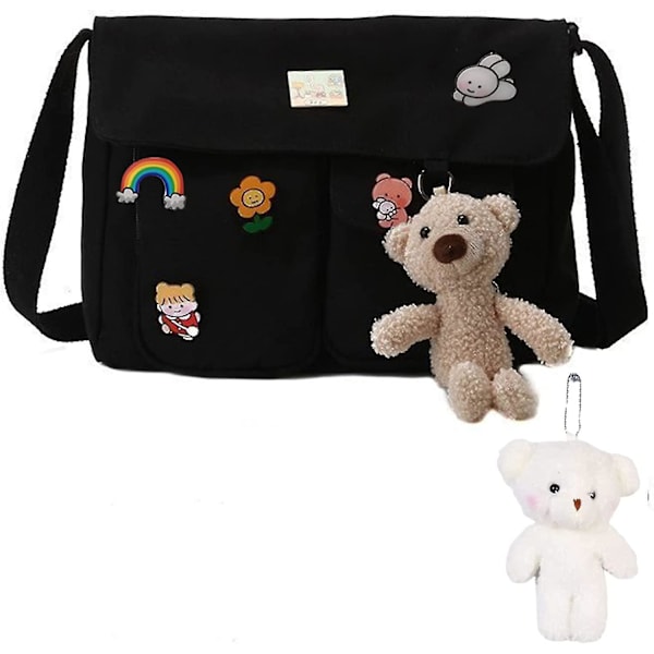 Enkel axelväska för kvinnor, damer, crossbody, diagonal, skolväska, söt tryckt canvasväska