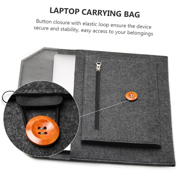 Rosa Laptopveske Filt Laptop Sleeve Lommer for Mus Mobiltelefonlader Datakabel