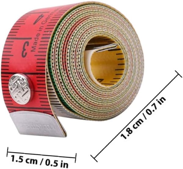 Färgglatt måttband med tryckknapp, flexibelt, 150 cm, midjemåttband