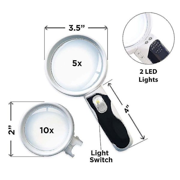 LED-valoinen suurennuslasi seniorille 10x 5x suurennos
