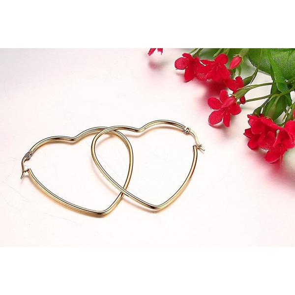 Hoop øredobber for kvinner rustfritt stål eller svart gullbelagte lette smykker  Hjerte-gull-38mm - daa6 | Fyndiq
