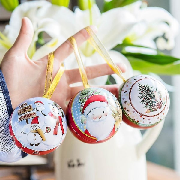Christmas Snowman Ball Candy Tin Holder Decor Xmas Tree Ornament