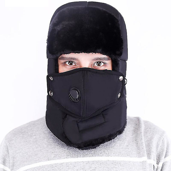 Mænd Trapper Hat Russisk Fuld Ansigt Øreklapper Aviator Skihue Black