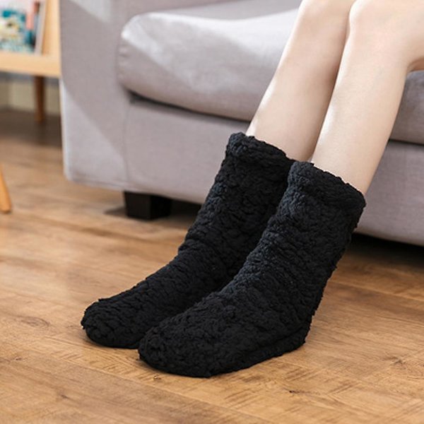 1 Par Halkskyddande/Antislipstrumpor, Vinterfluffiga Mysiga Fleece-strumpor, Plysch Tjocka Varma Golvstrumpor Black