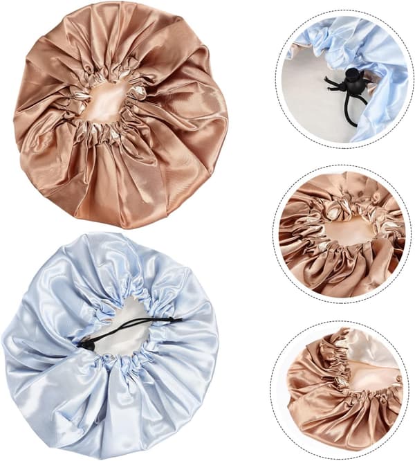 2 stk. Satin Sovehætte Elastisk Kvinder Sove Turban Hårhætte til Søvn Komfortabel Åndbar Hætte til Indendørs Brug