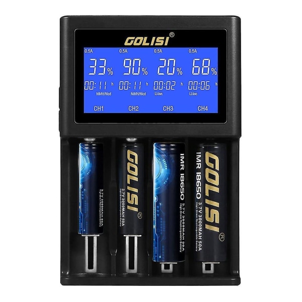 Golisi 4-sporers Smart LCD Oppladbare Batterilader