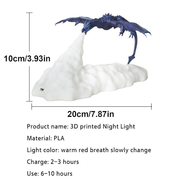 Fire Dragon Lampe 2023 3D-trykt nattlys LED Kreativ