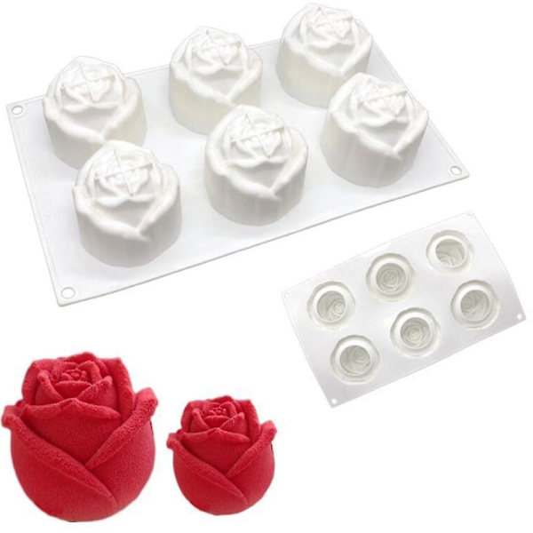 6 Huls Rose Blomster Silikonform Chokolade Bageform