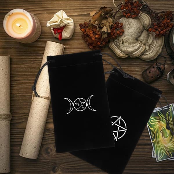 2 st Tarotkort Dragskoväskor - 18x10cm Premium Svart Sammetspåse