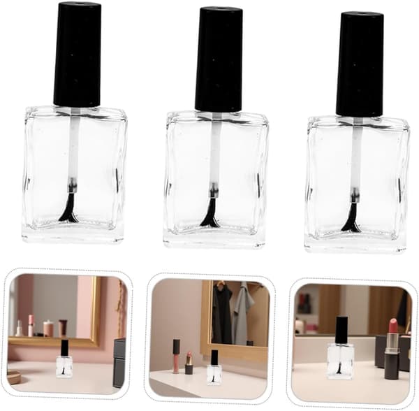 12 st nagellacksprovflaskor platta rektangulära glas 15 ml med svarta borstlock säkert lock smidig applicering