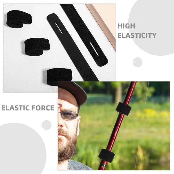 5 stk. elastiske fiskestangbelter, justerbart elastisk stoff og gummimateriale