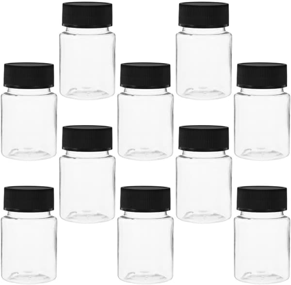 10 st 50 ml plastprovflaskor med svart lock, små förvaringsflaskor med bred mynning