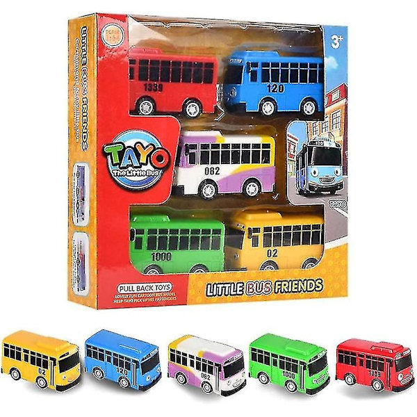 Fite 5 stk Lille Bus Tayo Legetøj, Lille Bus Tayo Billegetøjsæt, Træk Tilbage Mini Biler Til Ven Mini Szkyd-yuhao
