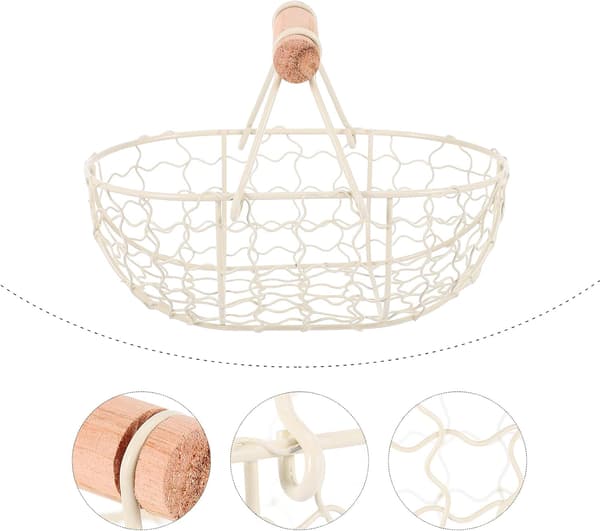 Trådfruktkurv med trehåndtak Original rustikk design Multifunksjonell Ikke-rustende oppbevaringskurv