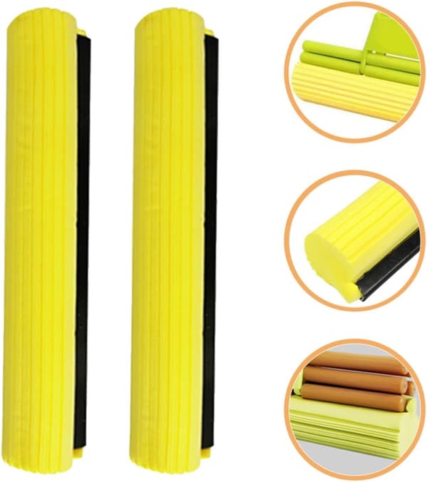 2 stk. universell svampmopphodeerstatning, 38 cm gul rullesvamprefill for flisegulv