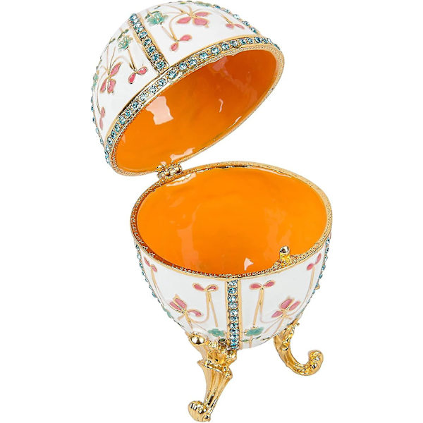Handmålad emaljerad Fabergé-äggliknande dekorativ låda med gångjärn för smycken Unik gåva