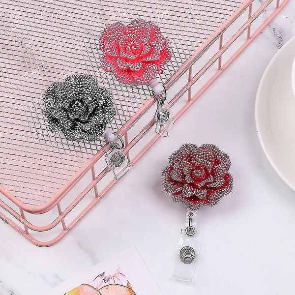 Mode Rose-formad Nyckelring Badge-rulle Lanyard Retraktil Qucyy Present