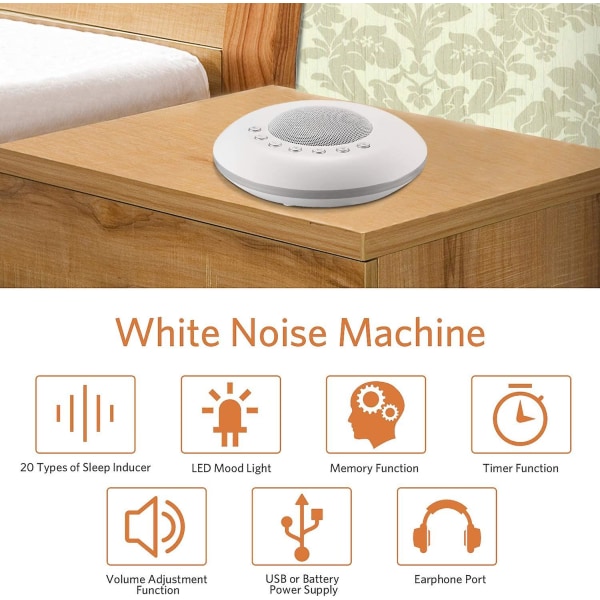 White Noise Machine Rgb/varm Natlys, Sleep Helper, Sound Relaxation Machine With Auto-Off Timer Søvnterapi med 20 forudindstillede non-looping lyde,