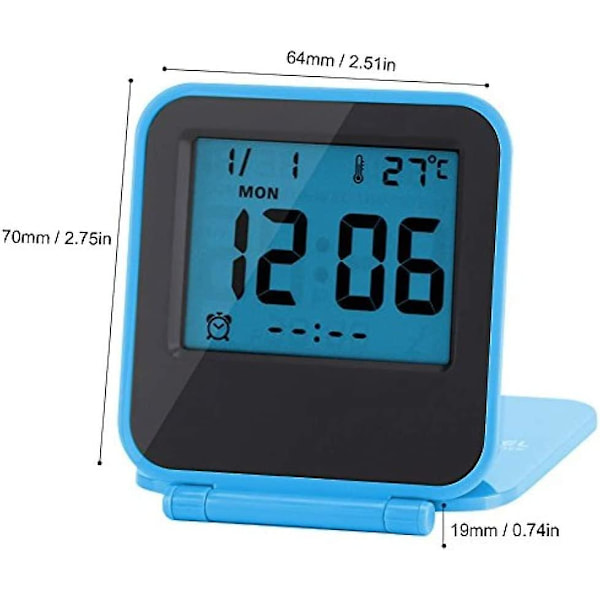 Mini Vikbar Multifunktionell Bärbar LED-Klocka, Temperatur Kalender Datum (exklusive Batteri) blue
