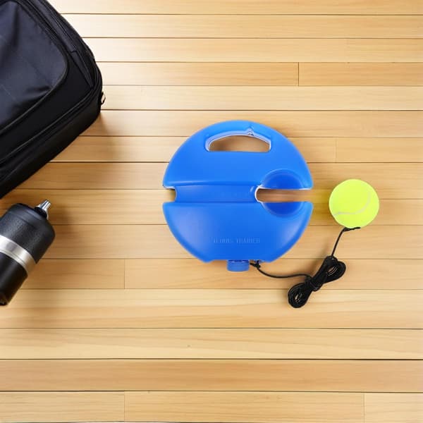Tennis Tränare Rebounder Kit med Blå Rund Bas, 2 Elastiska Strängbollar för Soloträning